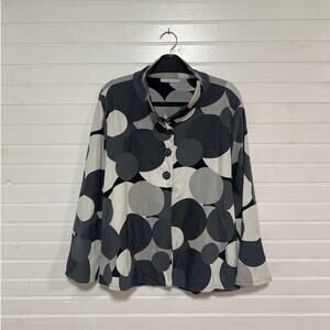 Bryn Walker Plus Size 1X Cotton Jacket Polka Dot Art Button Oversized Lagenlook